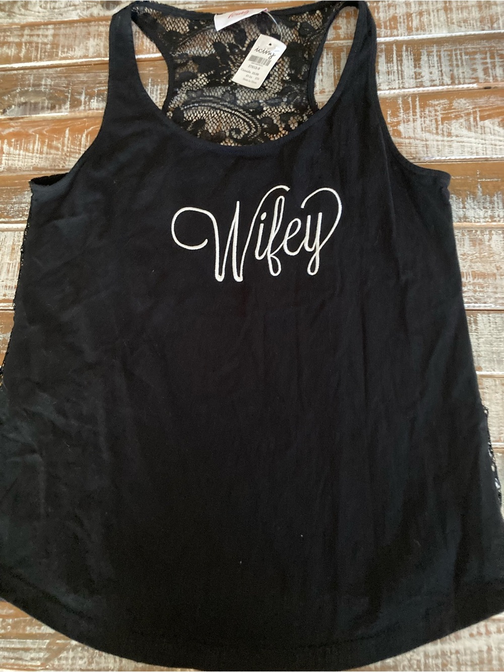 Icing Black 'Wifey' Lace-Back Tank